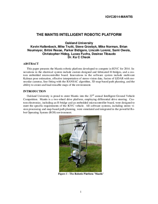 (PDF) THE MANTIS INTELLIGENT ROBOTIC PLATFORM Oakland University