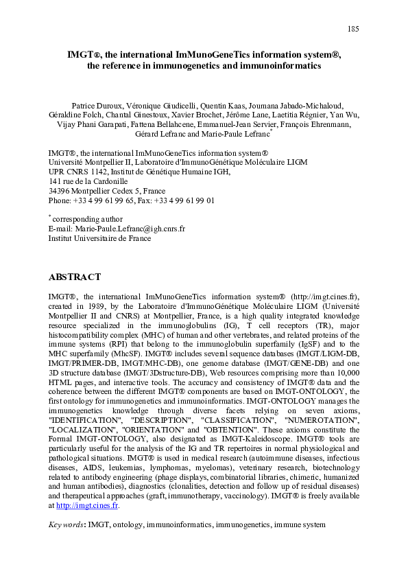 (PDF) IMGT®, the international ImMunoGeneTics information system®, the ...