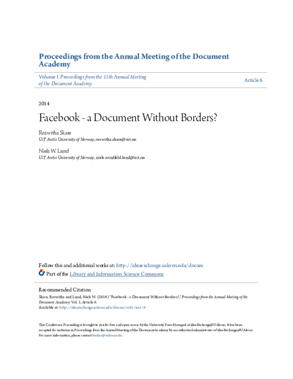 (PDF) Facebook - a Document Without Borders?