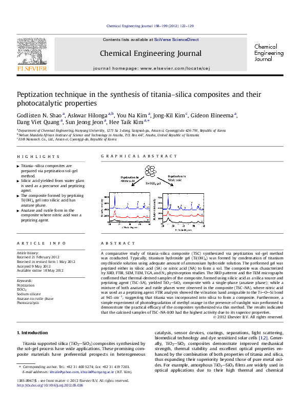 (PDF) Peptization technique in the synthesis of titania-silica ...