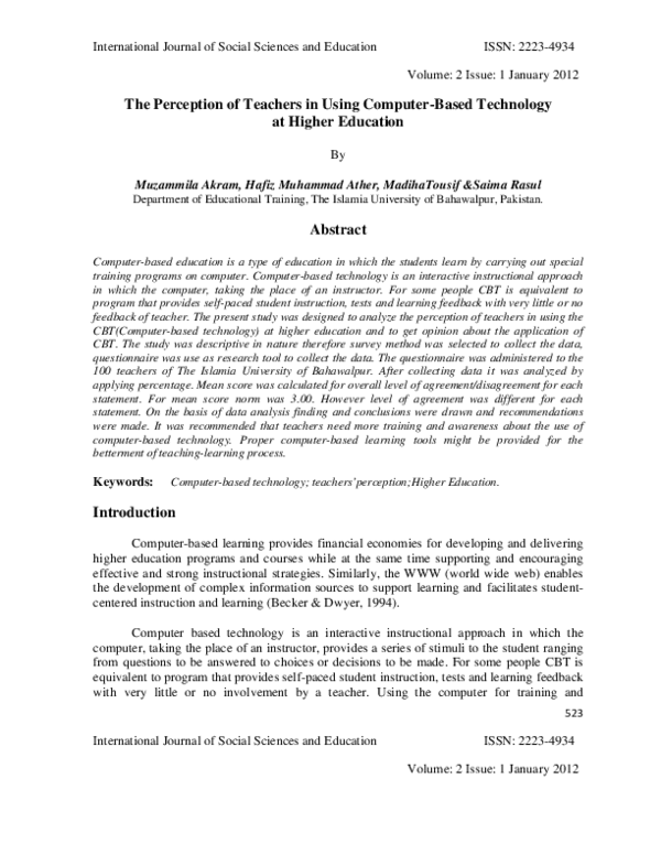 (PDF) The Perception of Teachers in Using Computer-Based Technology at ...