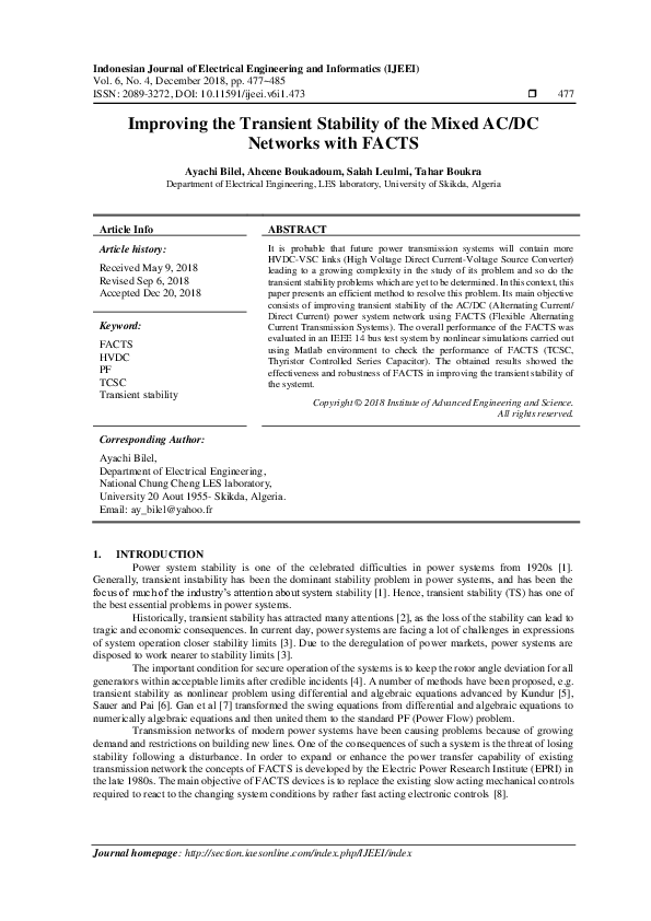 (PDF) Mixed Transient Stability Analysis Using AC and DC Models