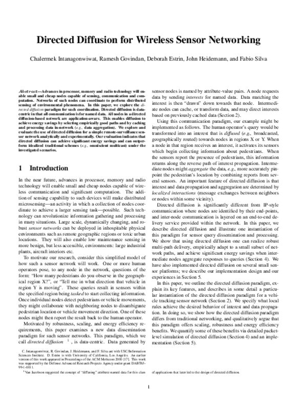 (PDF) Directed Diffusion for Wireless Sensor Networking | Fabio Silva ...