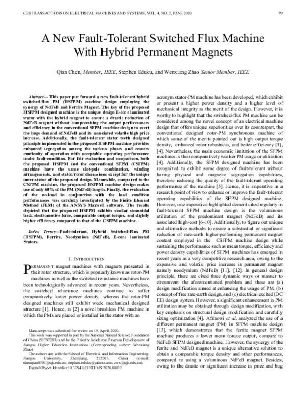 (PDF) A new fault-tolerant switched flux machine with hybrid permanent ...