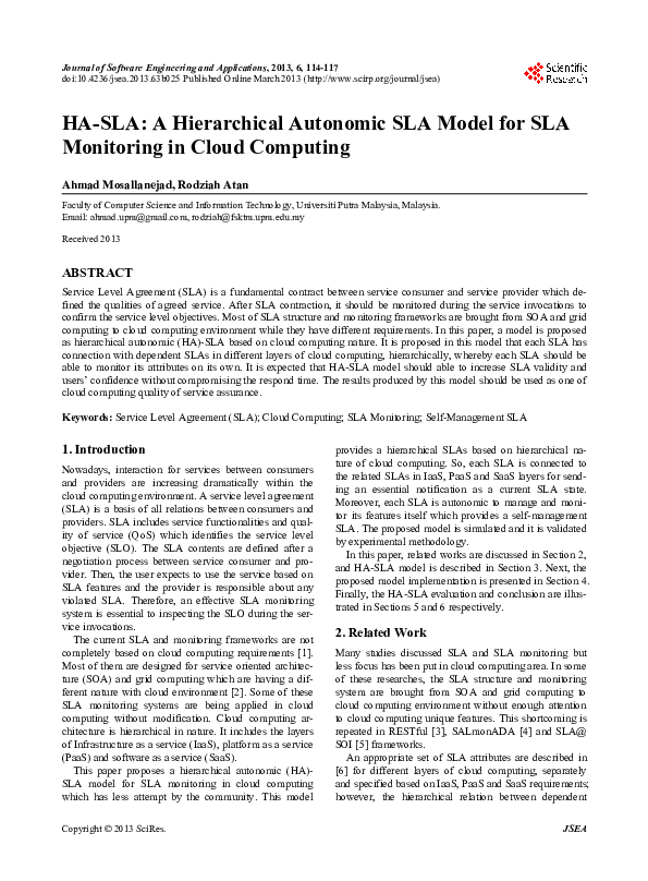 (PDF) HA-SLA: A Hierarchical Autonomic SLA Model for SLA Monitoring in ...