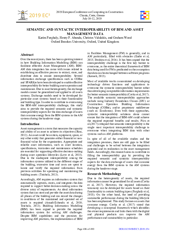 (PDF) Semantic and syntactic interoperability of BIM and asset ...