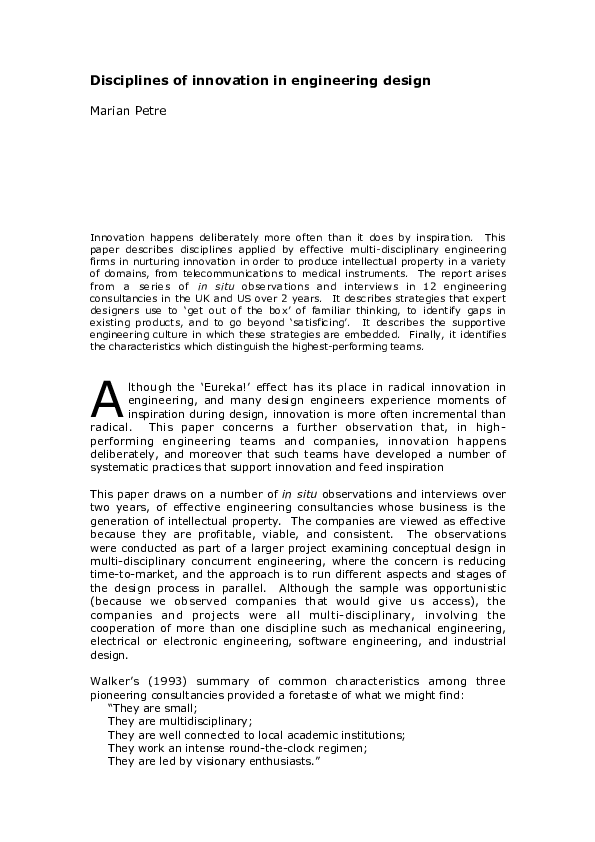 (PDF) Disciplines of innovation in engineering design