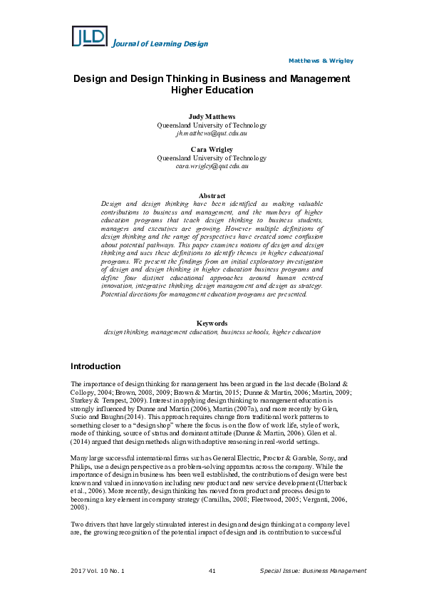 (PDF) Design and Design Thinking in Business and Management Higher ...