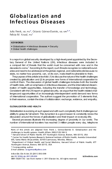 Pdf Globalization And Infectious Diseases