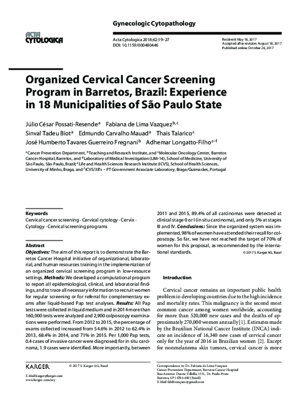 (PDF) Organized Cervical Cancer Screening Program in Barretos, Brazil ...