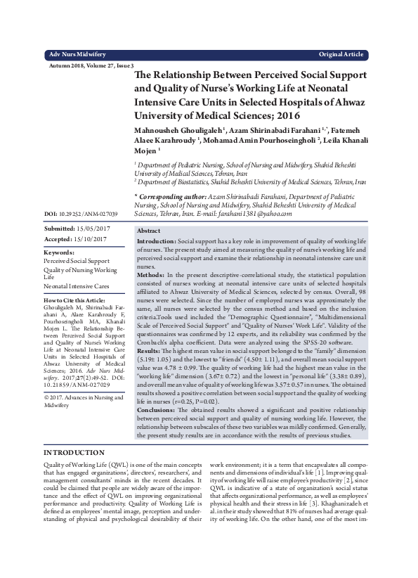 (PDF) The relationship between social support and the quality of ...