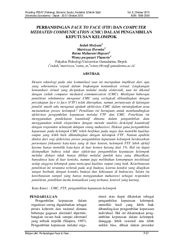 (PDF) Perbandingan Face to Face (FTF) Dan Computer Mediated ...