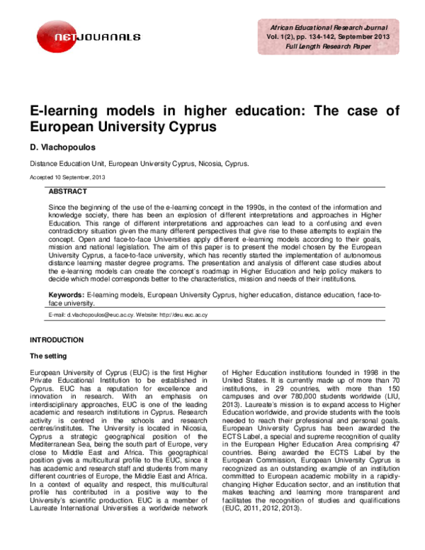 (PDF) E-learning models in higher education: The case of European ...