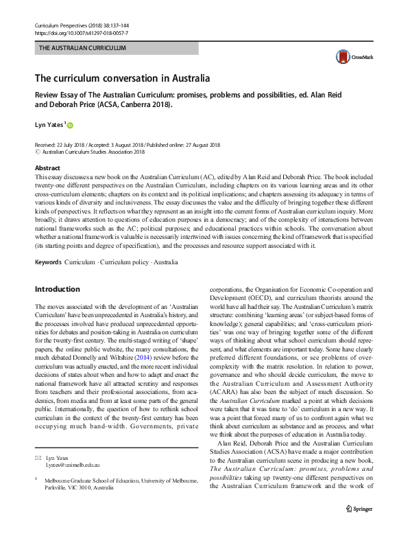 (PDF) The curriculum conversation in Australia Review Essay of The ...