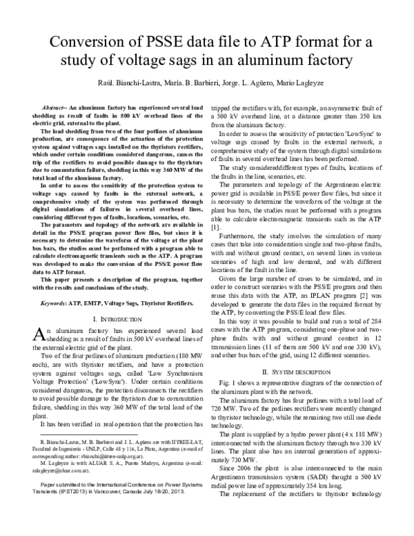 (PDF) Conversion of PSSE data file to ATP format for a study of voltage ...