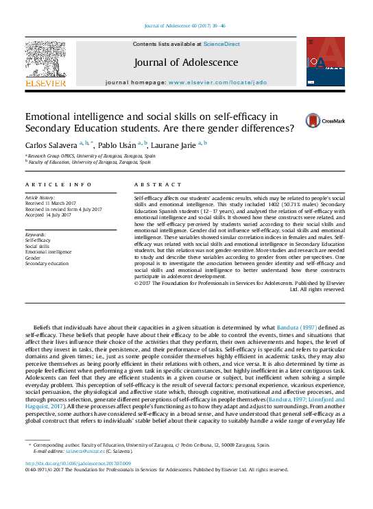 (PDF) Emotional intelligence and social skills on self-efficacy in ...