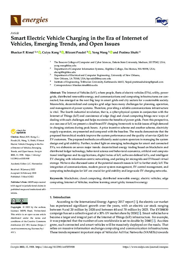(PDF) Smart Electric Vehicle Charging in the Era of Internet of ...