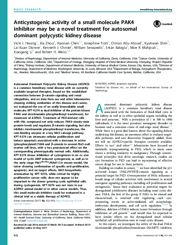 (PDF) Anticystogenic activity of a small molecule PAK4 inhibitor may be ...