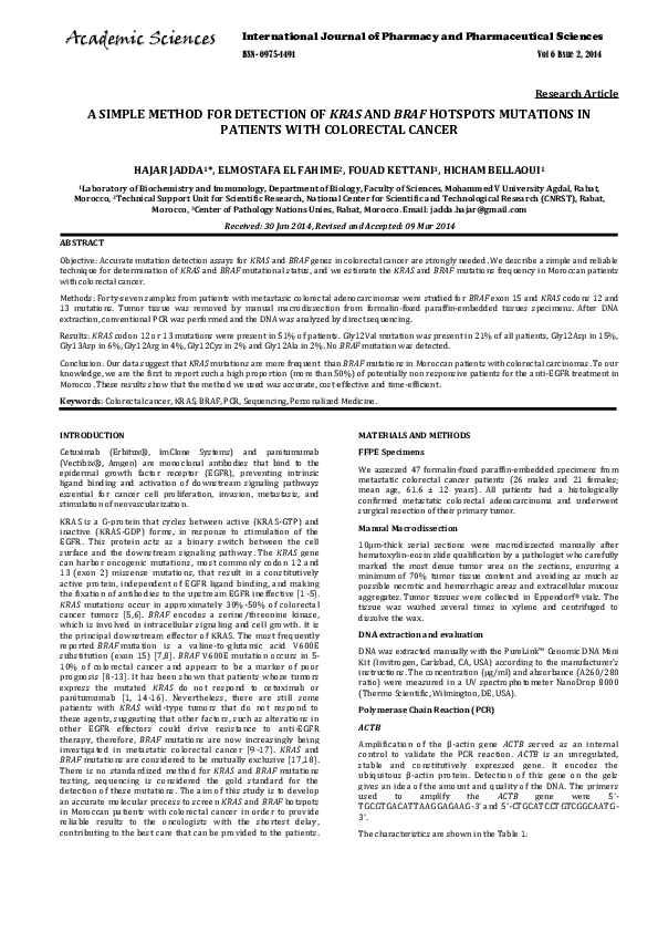 (PDF) A Simple Method for Detection of Kras and Braf Hotspots Mutations ...