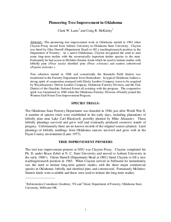 (PDF) Pioneering Tree Improvement in Oklahoma