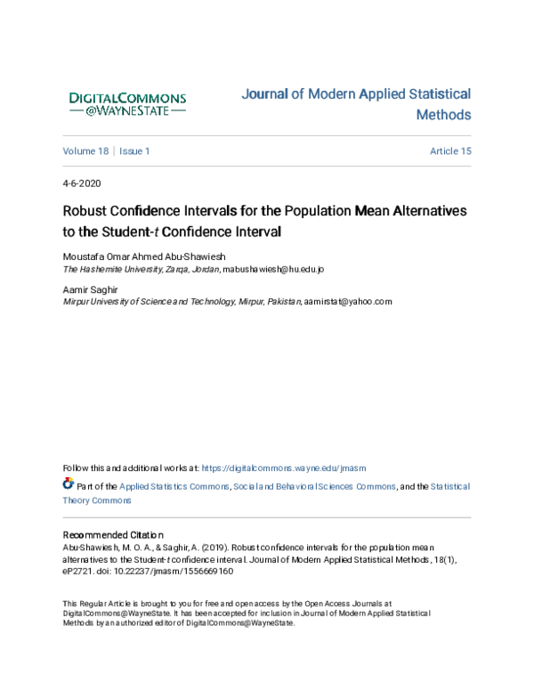 (PDF) Robust Confidence Intervals for the Population Mean Alternatives ...
