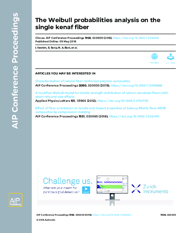(PDF) The Weibull probabilities analysis on the single kenaf fiber