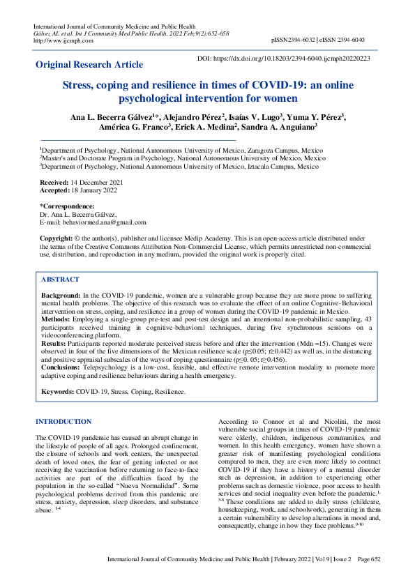 (PDF) Stress, coping and resilience in times of COVID-19: an online ...