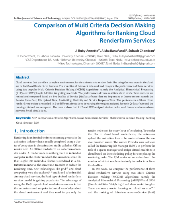 (PDF) Comparison of Multi Criteria Decision Making Algorithms for ...