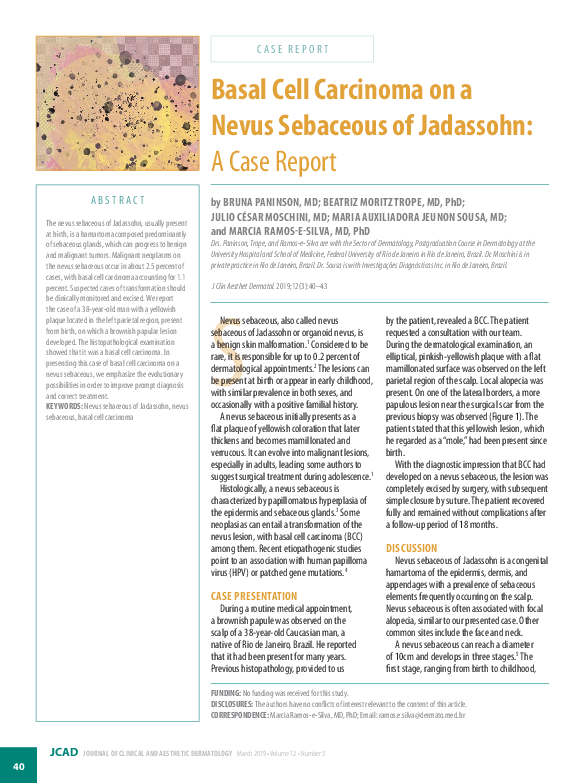 (PDF) Basal Cell Carcinoma on a Nevus Sebaceous of Jadassohn: A Case Report