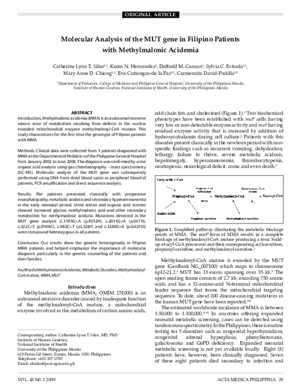 (PDF) Molecular Analysis of the Mut Gene in Filipino Patients with ...