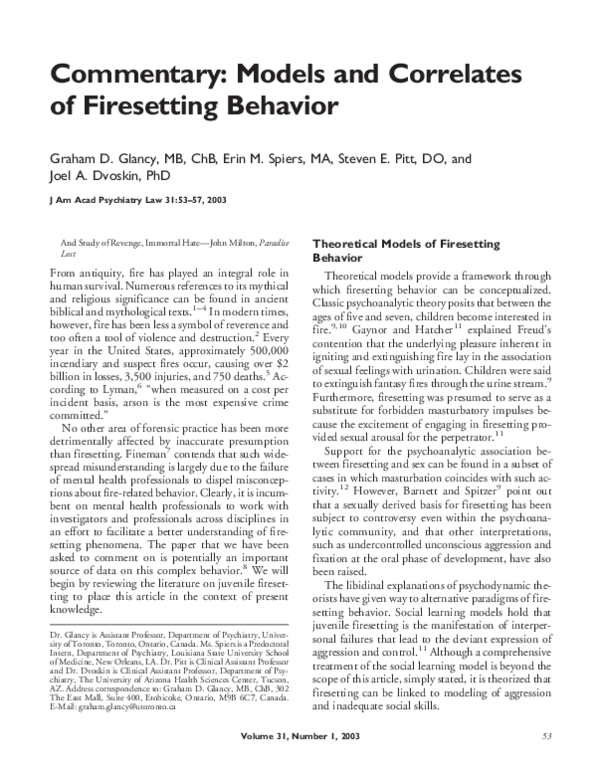 (PDF) Commentary: Models and Correlates of Firesetting Behavior
