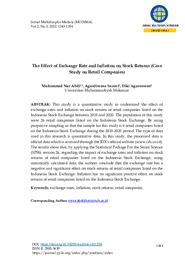 (PDF) The Effect of Exchange Rate and Inflation on Stock Returns (Case ...