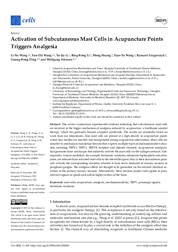 (PDF) Activation of Subcutaneous Mast Cells in Acupuncture Points ...