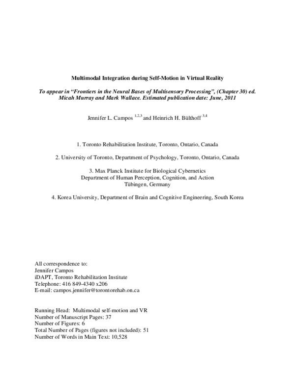 (PDF) Multimodal Integration during Self-Motion in Virtual Reality