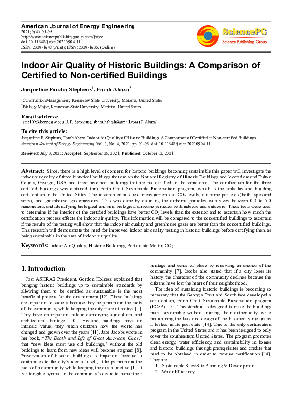 (PDF) Indoor Air Quality of Historic Buildings: A Comparison of ...