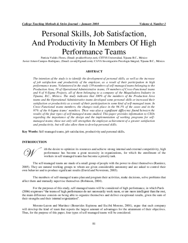 (PDF) Personal Skills, Job Satisfaction, And Productivity In Members Of ...