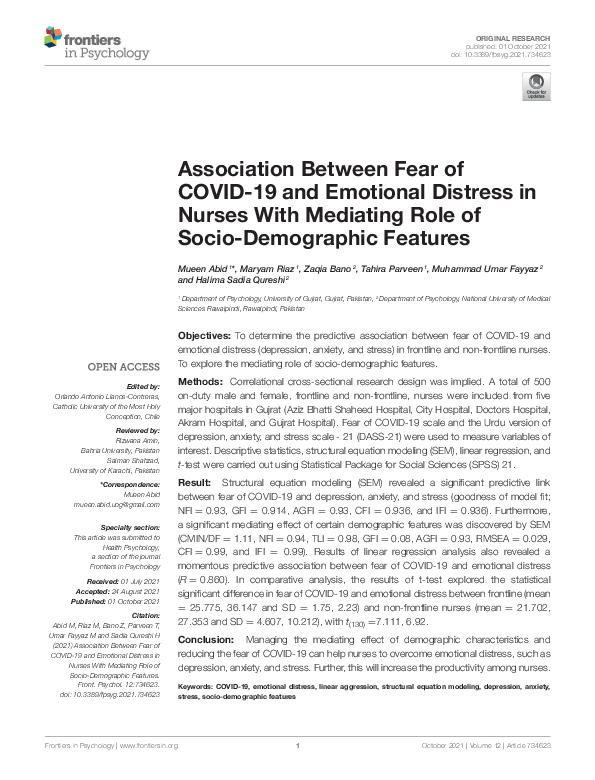 (PDF) Association Between Fear of COVID-19 and Emotional Distress in ...