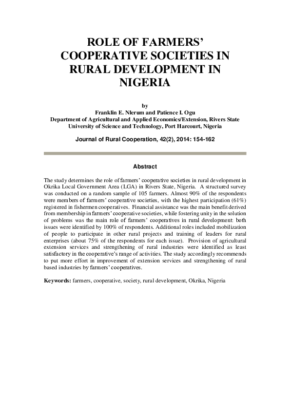 (PDF) Role of Farmers' Cooperative Societies in Rural Development in ...