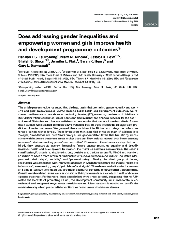 (PDF) Does addressing gender inequalities and empowering women and ...