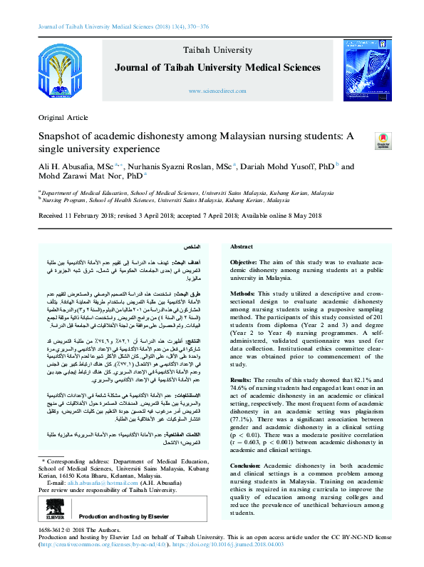 (PDF) Snapshot of academic dishonesty among Malaysian nursing students ...
