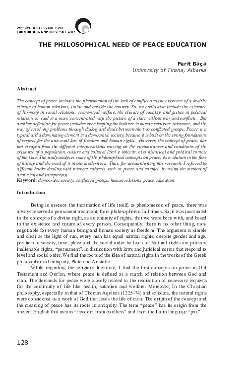 (PDF) The Philosophical Need of Peace Education