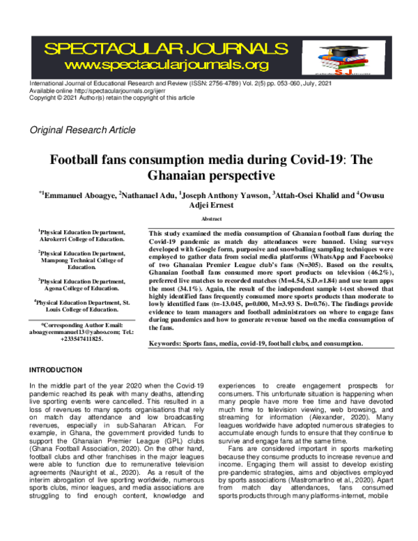 (PDF) Football fans consumption media during Covid-19: The Ghanaian ...