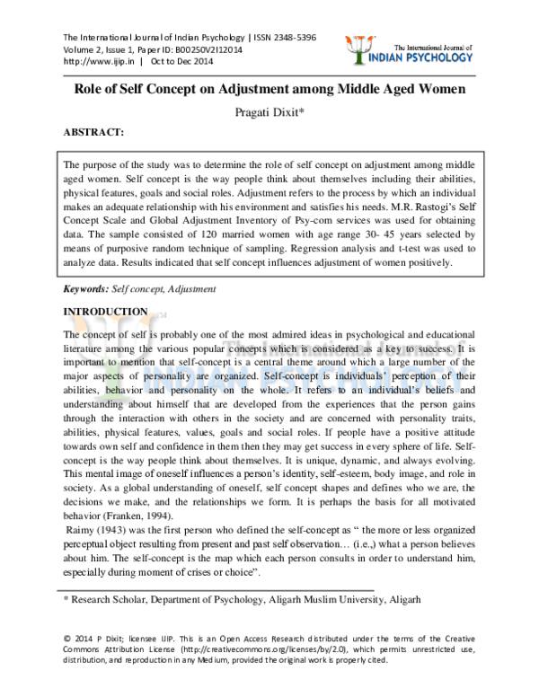 (PDF) Role of Self Concept on Adjustment among Middle Aged Women