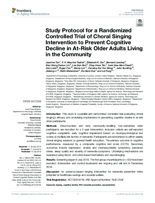 (PDF) Study Protocol for a Randomized Controlled Trial of Choral ...