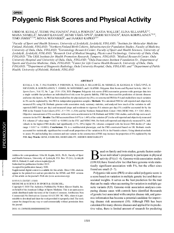 (PDF) Polygenic Risk Scores and Physical Activity