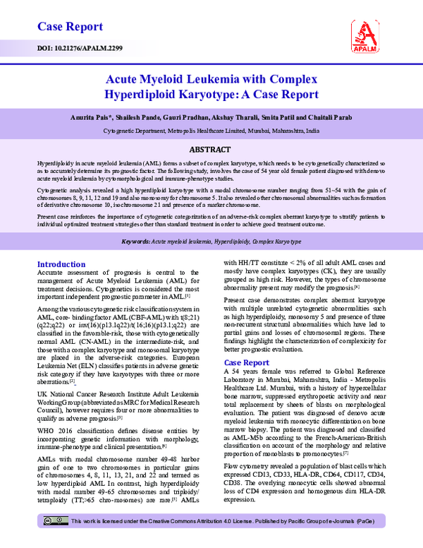 (PDF) Acute Myeloid Leukemia with complex hyperdiploidkaryotypeA Case ...