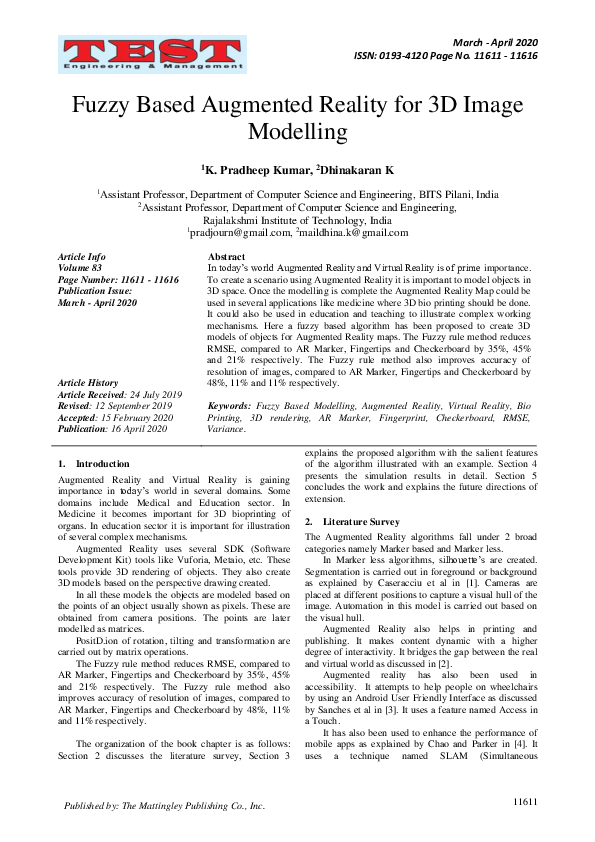 (PDF) Fuzzy Based Augmented Reality for 3D Image Modelling