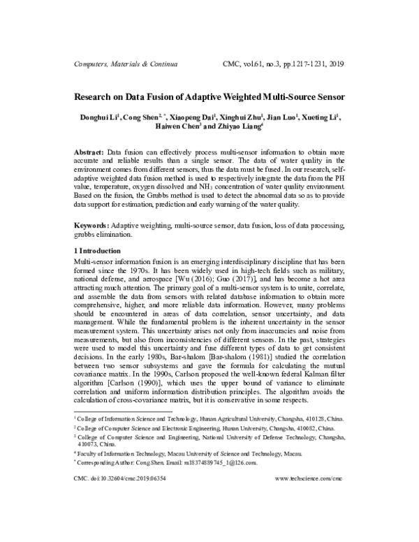 (PDF) Research on Data Fusion of Adaptive Weighted Multi-source Sensor