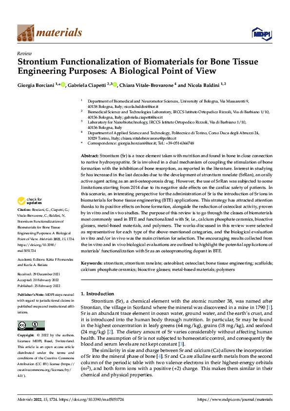 (PDF) Strontium Functionalization of Biomaterials for Bone Tissue ...