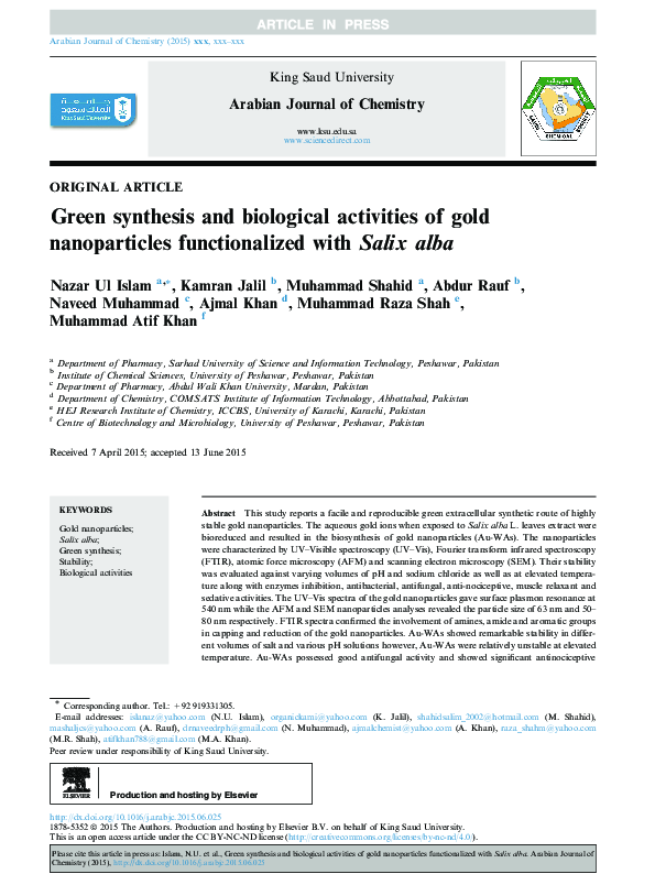 (PDF) Green synthesis and biological activities of gold nanoparticles ...